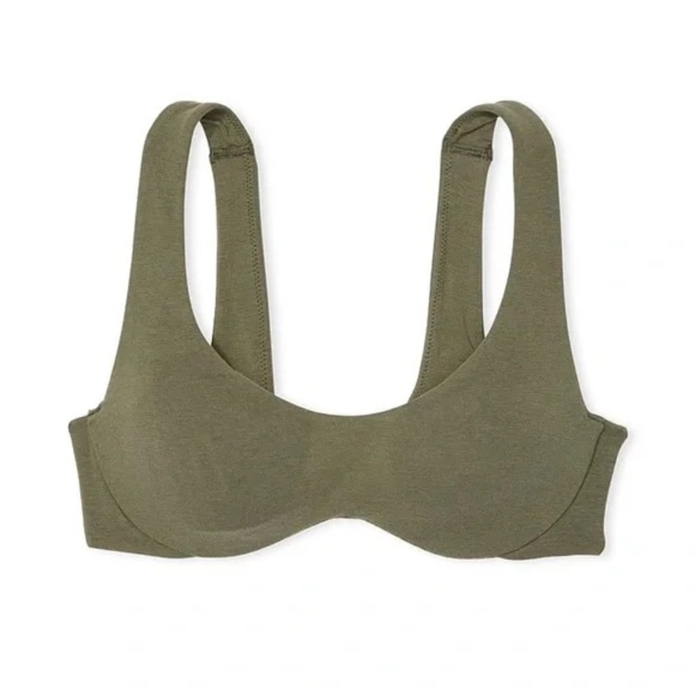 PINK Victoria's Secret Base Cotton Unlined Scoop Bra In Casual New Olive Medium - Picture 3 of 5